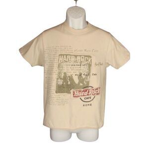 Hard Rock Cafe Shirt S Rome Italy Beige Cotton Distressed HRC Souvenir